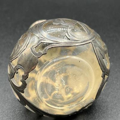 LOT 125K: Weighted Sterling Silver Candlesticks and Sterling Over Glass Bottle and Salt and Pepper Shakers