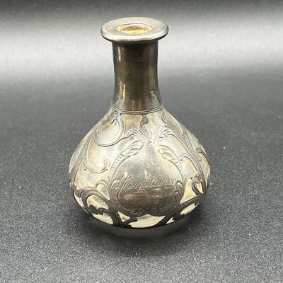 LOT 125K: Weighted Sterling Silver Candlesticks and Sterling Over Glass Bottle and Salt and Pepper Shakers