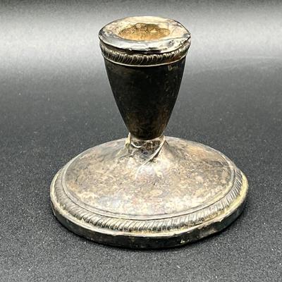 LOT 125K: Weighted Sterling Silver Candlesticks and Sterling Over Glass Bottle and Salt and Pepper Shakers