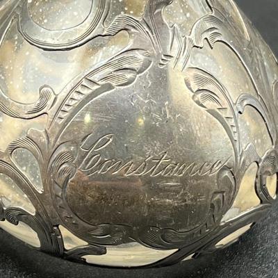 LOT 125K: Weighted Sterling Silver Candlesticks and Sterling Over Glass Bottle and Salt and Pepper Shakers