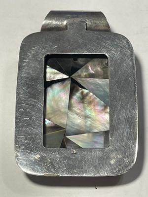 Heavy Sterling Silver & Abalone Bezel Set Slide Pendant 2.50" Tall in VG Preowned Condition as Pictured. FREE DOMESTIC SHIPPING.