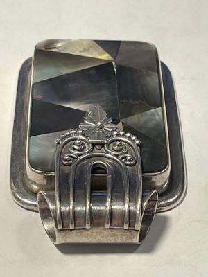 Heavy Sterling Silver & Abalone Bezel Set Slide Pendant 2.50" Tall in VG Preowned Condition as Pictured. FREE DOMESTIC SHIPPING.