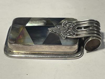 Heavy Sterling Silver & Abalone Bezel Set Slide Pendant 2.50" Tall in VG Preowned Condition as Pictured. FREE DOMESTIC SHIPPING.