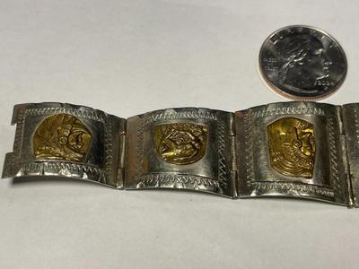 Vintage Mexican Taxco Sterling Silver Aztec/Mayan Panel Bracelet 6.75" in Very Good Preowned Condition as Pictured. FREE DOMESTIC...