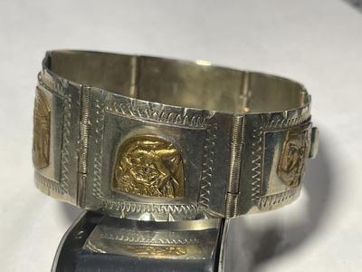 Vintage Mexican Taxco Sterling Silver Aztec/Mayan Panel Bracelet 6.75" in Very Good Preowned Condition as Pictured. FREE DOMESTIC...