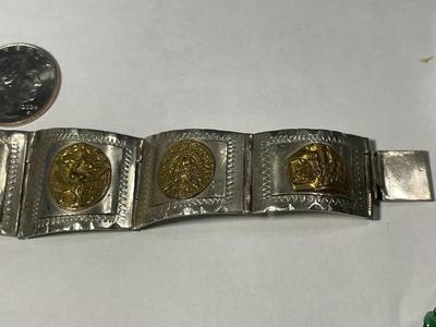 Vintage Mexican Taxco Sterling Silver Aztec/Mayan Panel Bracelet 6.75" in Very Good Preowned Condition as Pictured. FREE DOMESTIC...