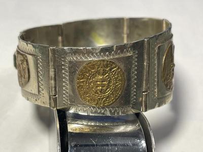 Vintage Mexican Taxco Sterling Silver Aztec/Mayan Panel Bracelet 6.75" in Very Good Preowned Condition as Pictured. FREE DOMESTIC...