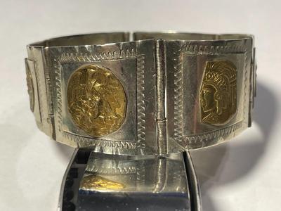 Vintage Mexican Taxco Sterling Silver Aztec/Mayan Panel Bracelet 6.75" in Very Good Preowned Condition as Pictured. FREE DOMESTIC...
