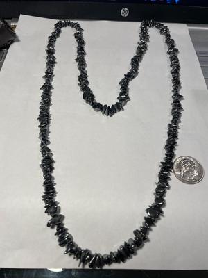 Vintage Preowned Hardly Worn 36" Chip Bead Hematite Necklace in Very Good Condition as Pictured. FREE DOMESTIC SHIPPING.