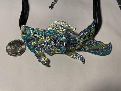 Vintage Dune & Willow Holographic Metallic Enameled Fish Necklace 16+ Adjustable as Pictured. FREE DOMESTIC SHIPPING.