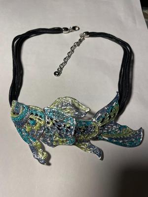 Vintage Dune & Willow Holographic Metallic Enameled Fish Necklace 16+ Adjustable as Pictured. FREE DOMESTIC SHIPPING.