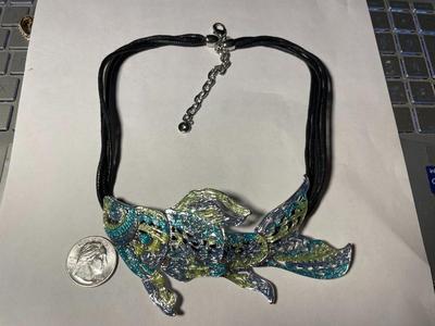 Vintage Dune & Willow Holographic Metallic Enameled Fish Necklace 16+ Adjustable as Pictured. FREE DOMESTIC SHIPPING.