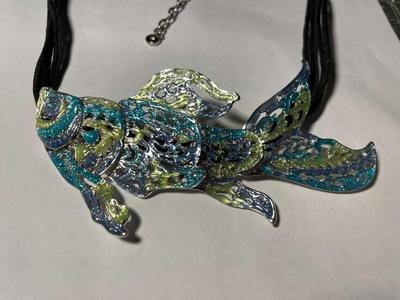 Vintage Dune & Willow Holographic Metallic Enameled Fish Necklace 16+ Adjustable as Pictured. FREE DOMESTIC SHIPPING.