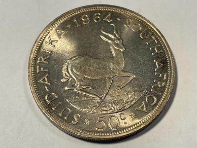 South Africa 1964 Choice BU Golden Toned 50 Cents Silver Coin KM#62 as Pictured. FREE DOMESTIC SHIPPING.