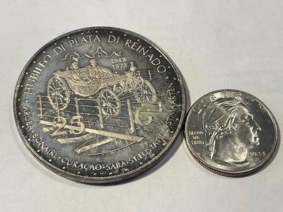 Netherlands Antilles 1973 Proof 25 Gulden Silver Coin KM#14 as Pictured. FREE DOMESTIC SHIPPING.