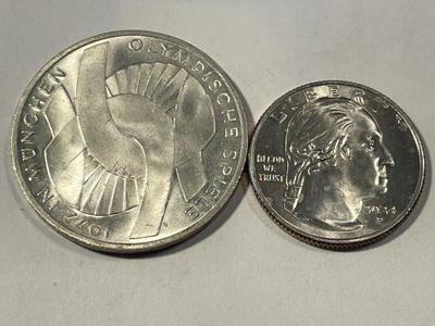 Germany 1972G- Uncirculated Condition Federal Republic 10 Mark Silver Coin as Pictured. FREE DOMESTIC SHIPPING.