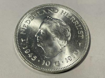 Netherlands 1970 Brilliant Uncirculated 10 Gulden Silver Coin KM#195 as Pictured. FREE DOMESTIC SHIPPING.