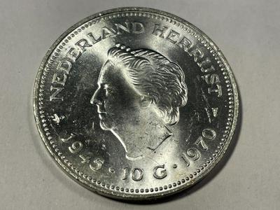 Netherlands 1970 Brilliant Uncirculated10 Gulden Silver Coin KM#195 as Pictured. FREE DOMESTIC SHIPPING.