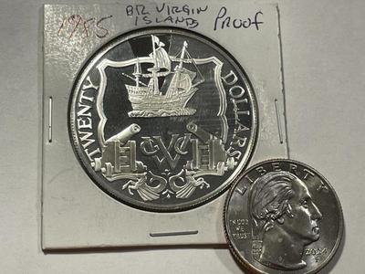 BRITISH VIRGIN ISLANDS 1985 PROOF $25 SILVER COIN AS PICTURED. FREE DOMESTIC SHIPPING.