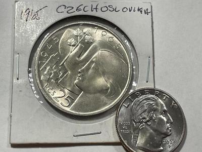 Czechoslovakia 1965 25 Korun Silver Coin KM#59 as Pictured. FREE DOMESTIC SHIPPING.