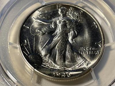 PCGS CERTIFIED 1946-S MS65 WALKING LIBERTY SILVER HALF DOLLAR AS PICTURED. FREE DOMESTIC SHIPPING.