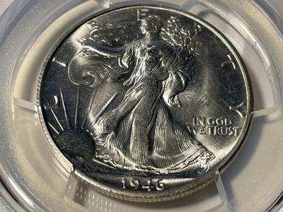 PCGS CERTIFIED 1946-S MS65 WALKING LIBERTY SILVER HALF DOLLAR AS PICTURED. FREE DOMESTIC SHIPPING.