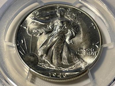 PCGS CERTIFIED 1946-D MS65 WALKING LIBERTY SILVER HALF DOLLAR AS PICTURED. FREE DOMESTIC SHIPPING.