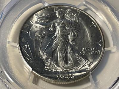 PCGS CERTIFIED 1946-S MS64 WALKING LIBERTY SILVER HALF DOLLAR AS PICTURED. FREE DOMESTIC SHIPPING.