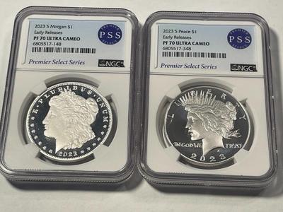 NGC CERTIFIED 2023-S Morgan & Peace Silver Dollar $1 Proof Set PROOF70 Ultra Cameo Coin Set as Pictured. FREE DOMESTIC SHIPPING.