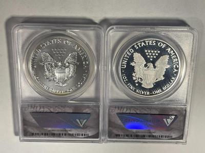 ANACS CERTIFIED 2019 W PROOF70 DEEP CAMEO & 2019 MS70 2-COIN SILVER EAGLE SET AS PICTURED. FREE DOMESTIC SHIPPING.