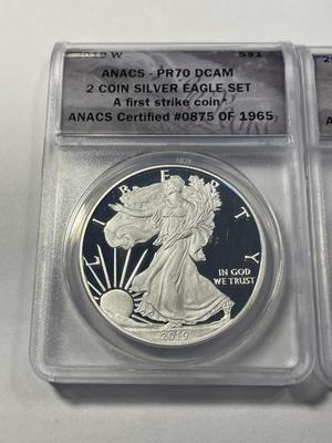 ANACS CERTIFIED 2019 W PROOF70 DEEP CAMEO & 2019 MS70 2-COIN SILVER EAGLE SET AS PICTURED. FREE DOMESTIC SHIPPING.