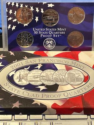 2001-S 5-COIN CLAD STATEHOOD QUARTER PROOF SET AS PICTURED. FREE DOMESTIC SHIPPING.