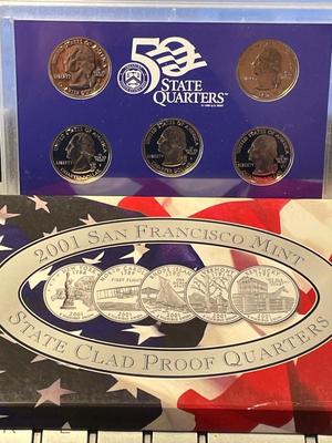 2001-S 5-COIN CLAD STATEHOOD QUARTER PROOF SET AS PICTURED. FREE DOMESTIC SHIPPING.