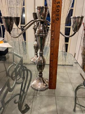 Vintage Mid-Century Pair of Sterling Silver Weighted 3-Tier Convertible Candelabras 11.75" Tall in Good Preowned Condition. FREE...
