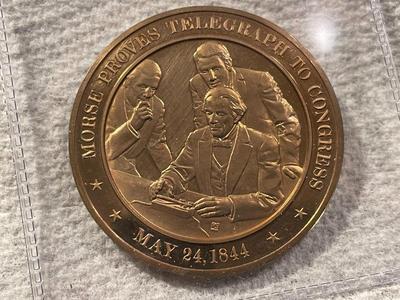 1844 MORSE PROVES TELEGRAPH TO CONGRESS FRANKLIN MINT PROOF BRONZE MEDAL (MEDAL #34). FREE DOMESTIC SHIPPING.