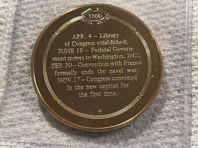 1800 FEDERAL GOVERNMENT MOVES TO WASHINGTON DC FRANKLIN MINT PROOF BRONZE MEDAL (MEDAL #32). FREE DOMESTIC SHIPPING.