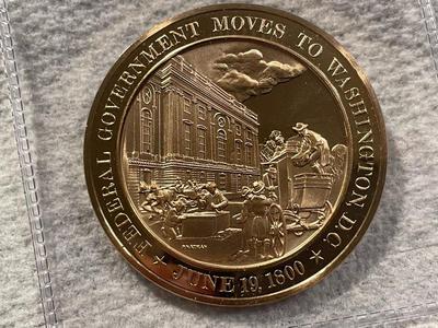 1800 FEDERAL GOVERNMENT MOVES TO WASHINGTON DC FRANKLIN MINT PROOF BRONZE MEDAL (MEDAL #32). FREE DOMESTIC SHIPPING.