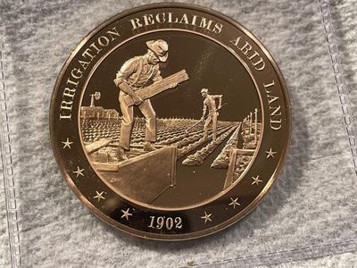 1902 IRRIGATION RECLAIMS ARID LAND FRANKLIN MINT PROOF BRONZE MEDAL (MEDAL #29). FREE DOMESTIC SHIPPING.