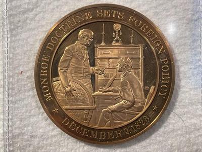 1823 MONROE DOCTRINE SETS FOREIGN POLICY FRANKLIN MINT PROOF BRONZE MEDAL (MEDAL #28). FREE DOMESTIC SHIPPING.