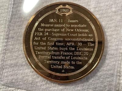 1803 LOUISIANA TERRITORY PUCHASED FROM FRANCE FRANKLIN MINT PROOF BRONZE MEDAL (MEDAL #25). FREE DOMESTIC SHIPPING.