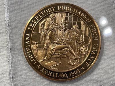 1803 LOUISIANA TERRITORY PUCHASED FROM FRANCE FRANKLIN MINT PROOF BRONZE MEDAL (MEDAL #25). FREE DOMESTIC SHIPPING.