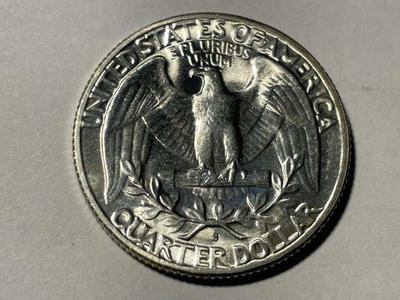 1954-S BRILLIANT UNCIRCULATED CONDITION WASHINGTON SILVER QUARTER AS PICTURED. FREE DOMESTIC SHIPPING.