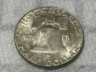 1955 UNCIRCULATED CONDITION CLEANED "BUGS BUNNY" VARIETY FRANKLIN SILVER HALF DOLLARS AS PICTURED.