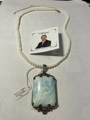 New Never Worn "MICHAEL VALITUTTI" Scarce Larimar Gemstone in a Palladium & Sterling Silver Alloy Pendant w/Bead Necklace...