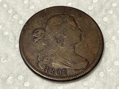 DRAPED BUST 1807 LARGE FRACTION LG 1c ROTATED REVERSE 180 DEGREES IN FINE/VF CONDITION AS PICTURED.