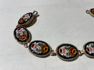 Vintage Micro Mosaic Bracelet, Multicolor Floral Micro Mosaic 7.5" Bracelet in Good Preowned Condition.