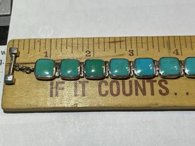 Vintage Acleoni Classic Southwest Turquoise 7-8" Adjustable Bracelet Color Varies from a Clear Powder Blue to a Blue Green...