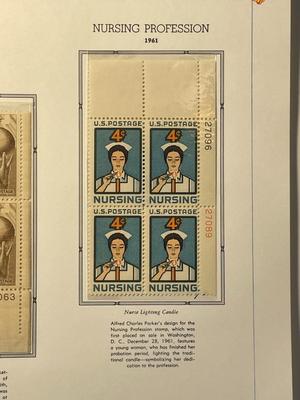 Basketball & Nursing Profession 1961 Mint Condition US Stamp Plate Blocks Page as Pictured. Only One $5 Shipping Charge for 1 or 100...