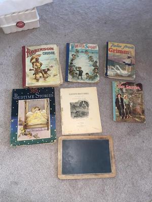 90+ YEAR OLD CHILDREN’S BOOKS & CHALKBOARD