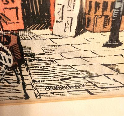 Lot #12 Pair of Hand-Colored 1966 MCM Prints by Listed Artist Rolland Golden - French Quarter